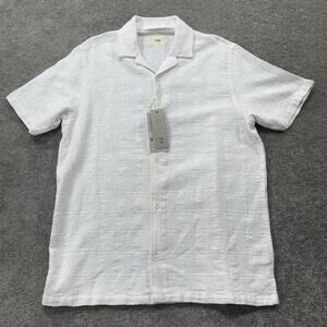 Folk Mens White Textured Cotton Camp Collar Button Shirt Dax Wax SS Medium NWT